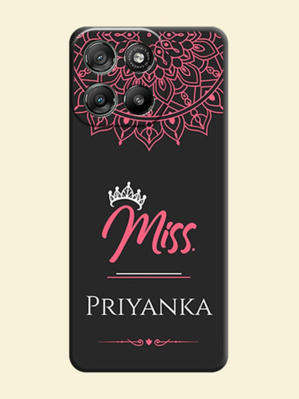 Mrs Name with Floral Design On Space Black Custom Soft Matte Mobile Back Cover - Motorola Moto G57 Power