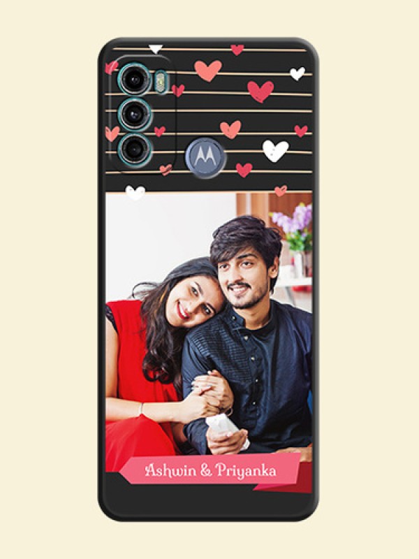 Love Pattern with Name on Pink Ribbon  on Photo on Space Black Soft Matte Back Cover - Motorola Moto G60