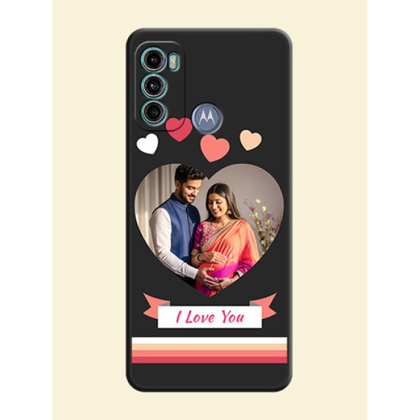 Love Shaped Photo with Colorful Stripes on Personalised Space Black Soft Matte Cases - Motorola Moto G60