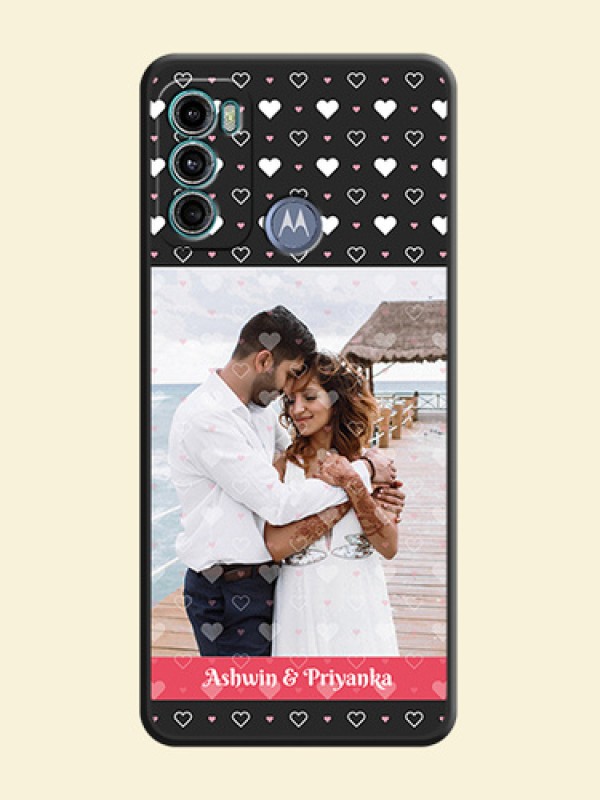 White Color Love Symbols with Text Design on Photo on Space Black Soft Matte Phone Cover - Motorola Moto G60