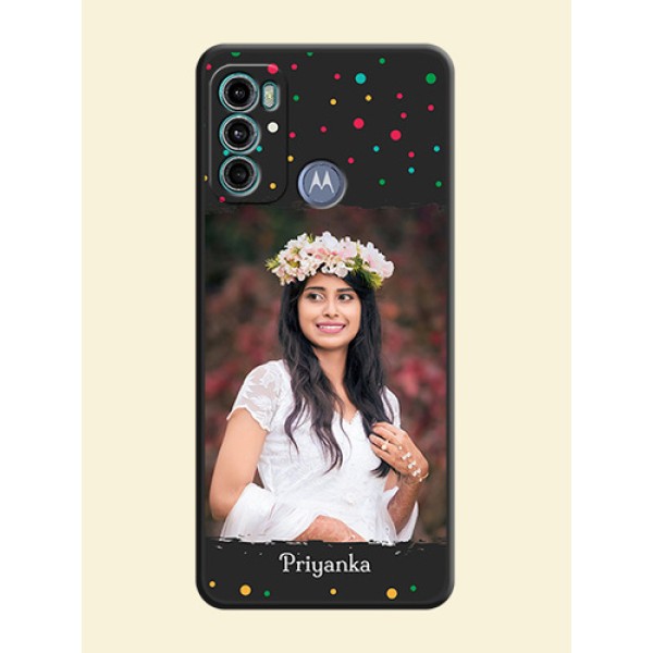 Multicolor Dotted Pattern with Text on Space Black Custom Soft Matte Phone Back Cover - Motorola Moto G60 Multicolor Dotted Pattern with Text on Space Black Custom Soft Matte Phone Back Cover - Motorola Moto G60