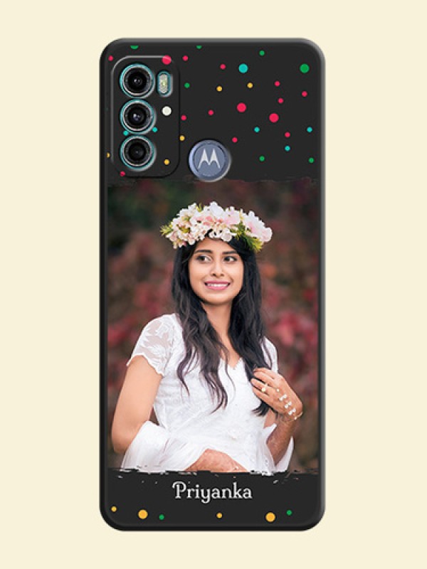 Multicolor Dotted Pattern with Text on Space Black Custom Soft Matte Phone Back Cover - Motorola Moto G60