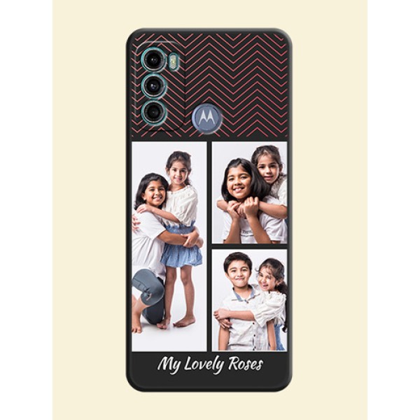 Wave Pattern with 3 Image Holder on Space Black Custom Soft Matte Back Cover - Motorola Moto G60 Wave Pattern with 3 Image Holder on Space Black Custom Soft Matte Back Cover - Motorola Moto G60