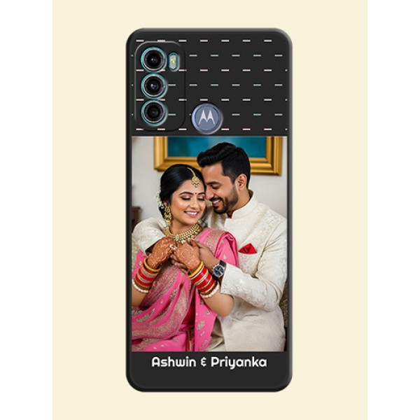 Line Pattern Design with Text on Space Black Custom Soft Matte Phone Back Cover - Motorola Moto G60 Line Pattern Design with Text on Space Black Custom Soft Matte Phone Back Cover - Motorola Moto G60