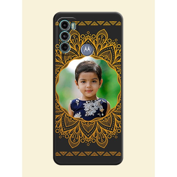 Round Image with Floral Design on Photo on Space Black Soft Matte Mobile Cover - Motorola Moto G60 Round Image with Floral Design on Photo on Space Black Soft Matte Mobile Cover - Motorola Moto G60