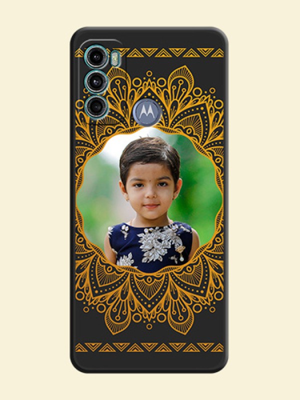 Round Image with Floral Design on Photo on Space Black Soft Matte Mobile Cover - Motorola Moto G60
