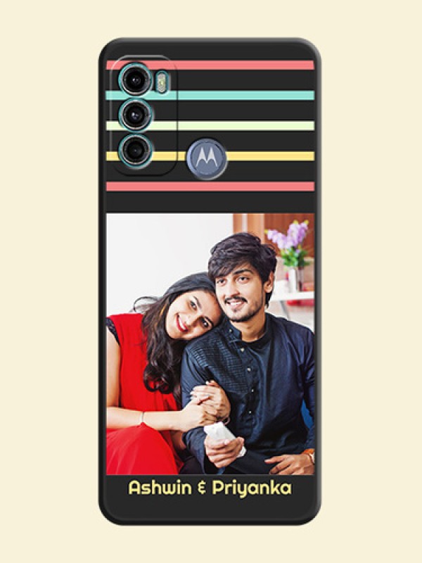 Color Stripes with Photo and Text on Photo on Space Black Soft Matte Mobile Case - Motorola Moto G60