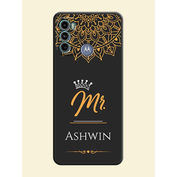 Mr Name with Floral Design on Personalised Space Black Soft Matte Cases - Motorola Moto G60 Mr Name with Floral Design on Personalised Space Black Soft Matte Cases - Motorola Moto G60