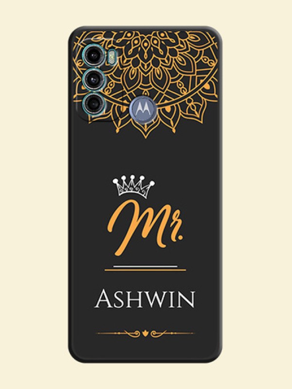 Mr Name with Floral Design  on Personalised Space Black Soft Matte Cases - Motorola Moto G60