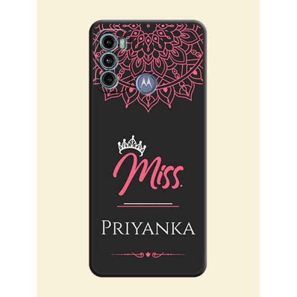 Mrs Name with Floral Design on Space Black Personalized Soft Matte Phone Covers - Motorola Moto G60 Mrs Name with Floral Design on Space Black Personalized Soft Matte Phone Covers - Motorola Moto G60