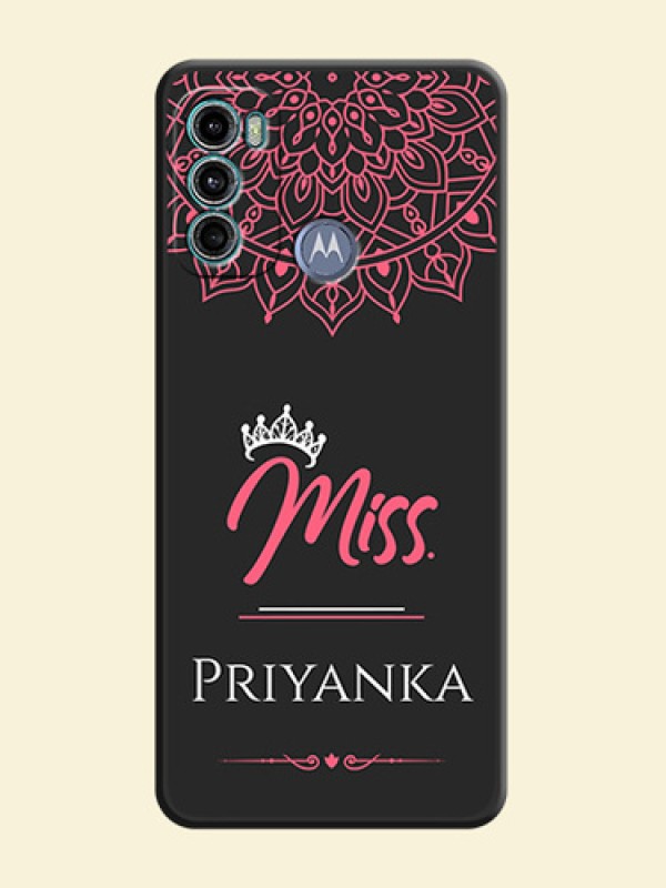 Mrs Name with Floral Design on Space Black Personalized Soft Matte Phone Covers - Motorola Moto G60