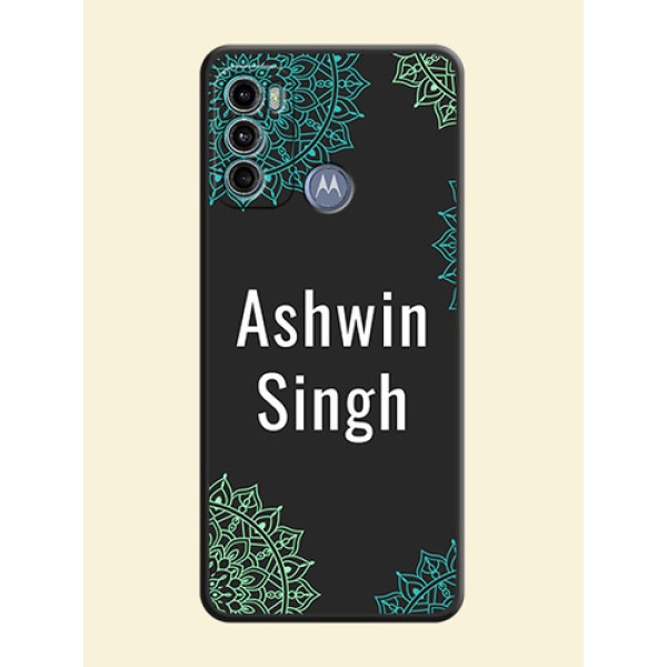Your Name with Floral Design on Space Black Custom Soft Matte Back Cover - Motorola Moto G60 Your Name with Floral Design on Space Black Custom Soft Matte Back Cover - Motorola Moto G60