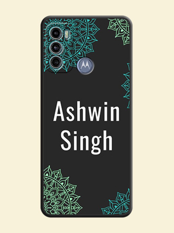Your Name with Floral Design on Space Black Custom Soft Matte Back Cover - Motorola Moto G60