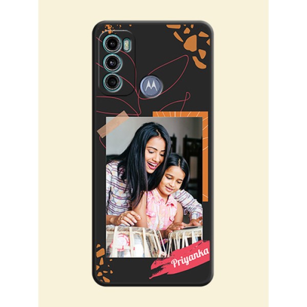 Orange Photo Frame on Space Black Custom Soft Matte Phone Back Cover - Motorola Moto G60 Orange Photo Frame on Space Black Custom Soft Matte Phone Back Cover - Motorola Moto G60