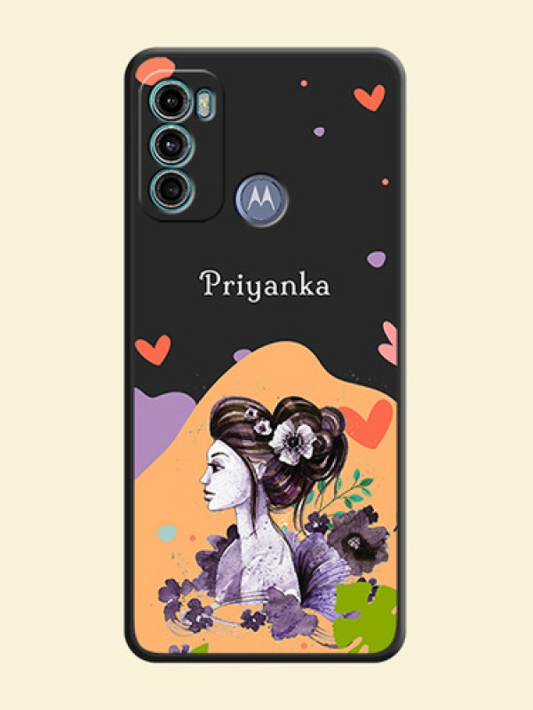 Namecase For Her With Fancy Lady Image On Space Black Personalized Soft Matte Phone Covers -Motorola Moto G60