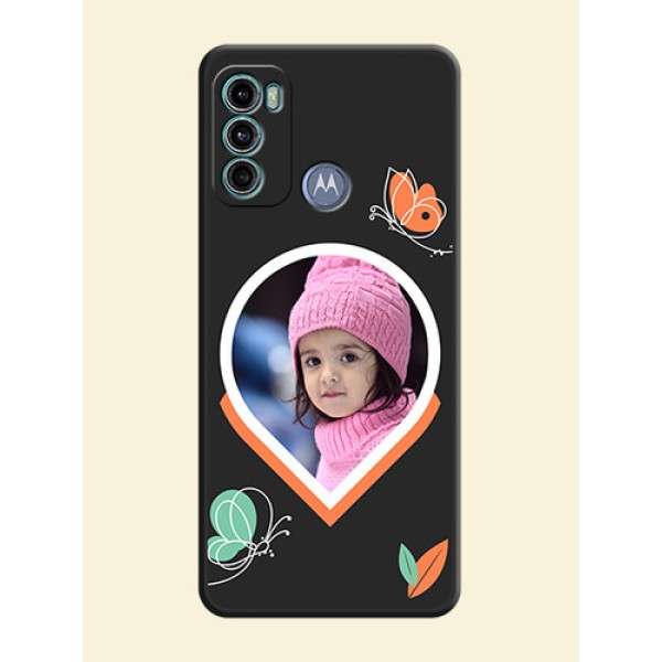 Upload Pic With Simple Butterly Design On Space Black Personalized Soft Matte Phone Covers -Motorola Moto G60 Upload Pic With Simple Butterly Design On Space Black Personalized Soft Matte Phone Covers -Motorola Moto G60