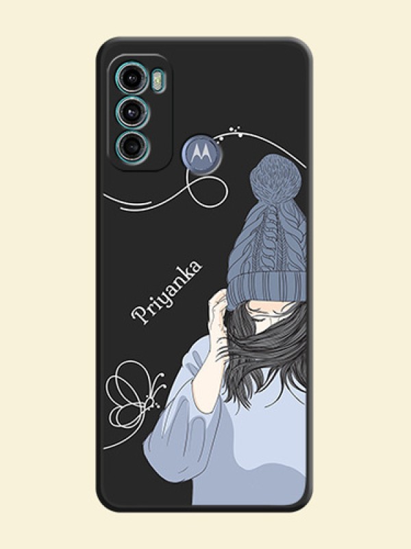 Girl With Blue Winter Outfiit Custom Text Design On Space Black Personalized Soft Matte Phone Covers -Motorola Moto G60
