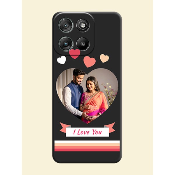 Love Shaped Photo with Colorful Stripes On Space Black Custom Soft Matte Mobile Back Cover - Motorola Moto G67 Power Love Shaped Photo with Colorful Stripes On Space Black Custom Soft Matte Mobile Back Cover - Motorola Moto G67 Power