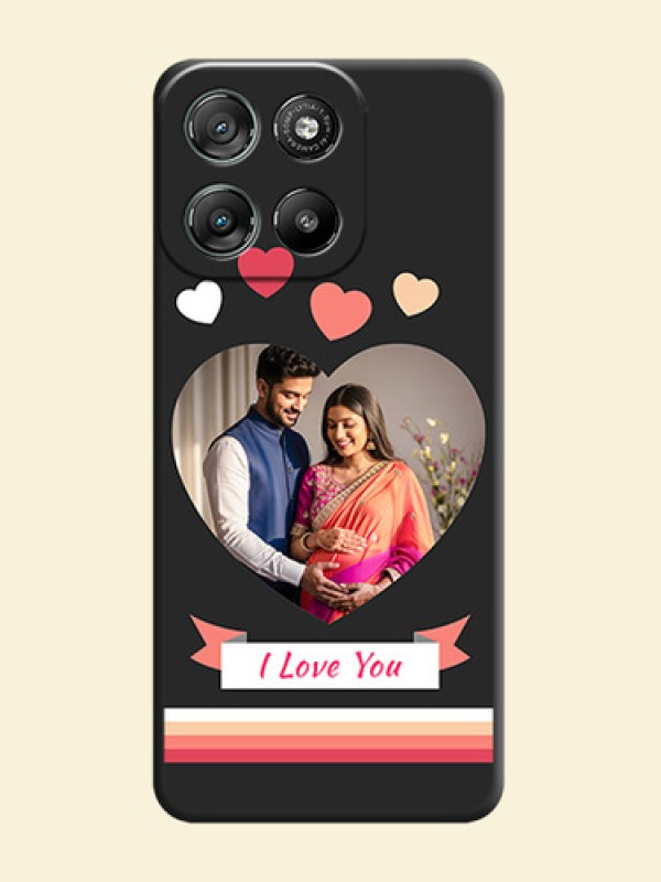 Love Shaped Photo with Colorful Stripes On Space Black Custom Soft Matte Mobile Back Cover - Motorola Moto G67 Power
