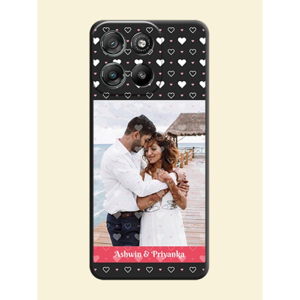 White Color Love Symbols with Text Design on Photo On Space Black Custom Soft Matte Mobile Back Cover - Motorola Moto G67 Power