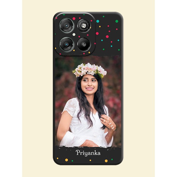 Multicolor Dotted Pattern with Text On Space Black Custom Soft Matte Mobile Back Cover - Motorola Moto G67 Power Multicolor Dotted Pattern with Text On Space Black Custom Soft Matte Mobile Back Cover - Motorola Moto G67 Power