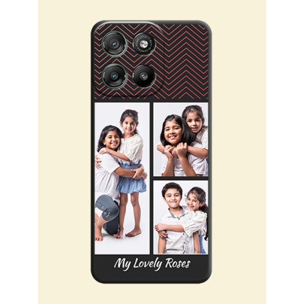 Wave Pattern with 3 Image Holder On Space Black Custom Soft Matte Mobile Back Cover - Motorola Moto G67 Power Wave Pattern with 3 Image Holder On Space Black Custom Soft Matte Mobile Back Cover - Motorola Moto G67 Power