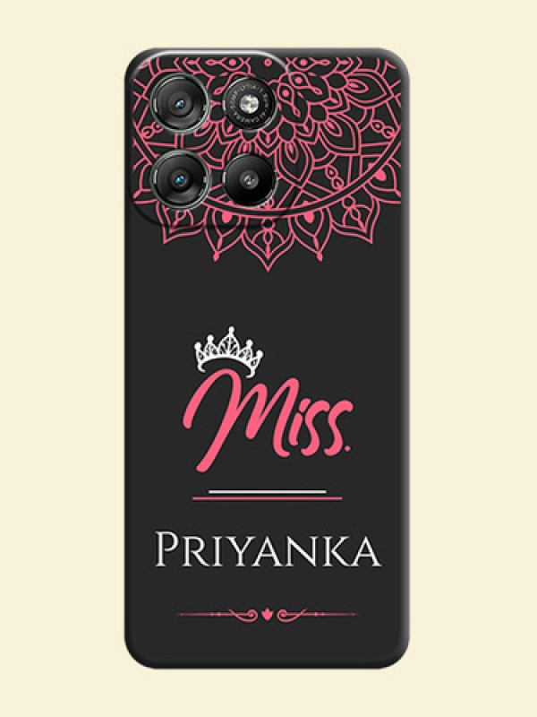 Mrs Name with Floral Design On Space Black Custom Soft Matte Mobile Back Cover - Motorola Moto G67 Power