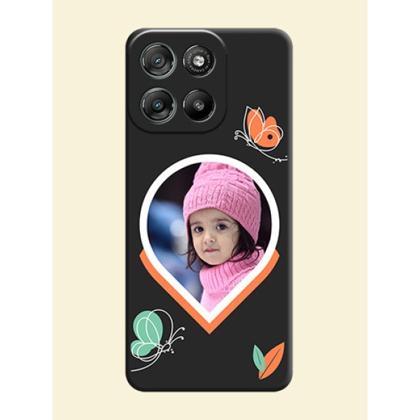 Upload Pic With Simple Butterly Design On Space Black Custom Soft Matte Mobile Back Cover - Motorola Moto G67 Power Upload Pic With Simple Butterly Design On Space Black Custom Soft Matte Mobile Back Cover - Motorola Moto G67 Power