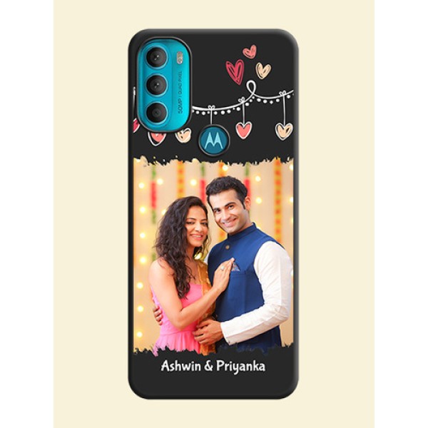 Pink Love Hangings with Name on Space Black Custom Soft Matte Phone Cases - Moto G71 5G Pink Love Hangings with Name on Space Black Custom Soft Matte Phone Cases - Moto G71 5G