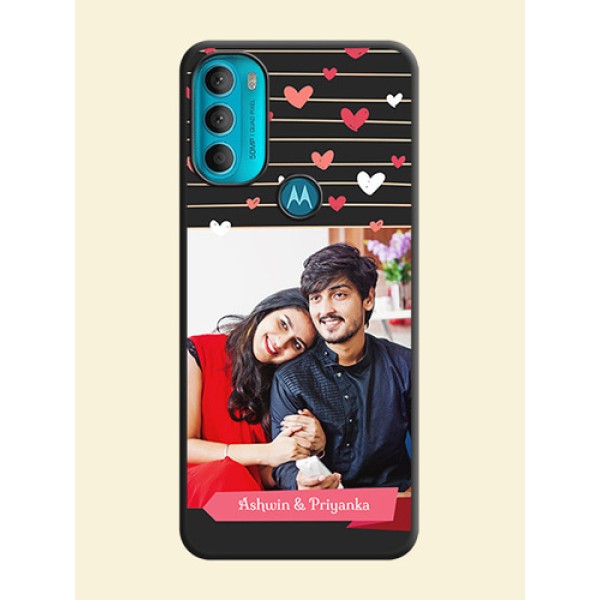 Love Pattern with Name on Pink Ribbon  on Photo on Space Black Soft Matte Back Cover - Moto G71 5G