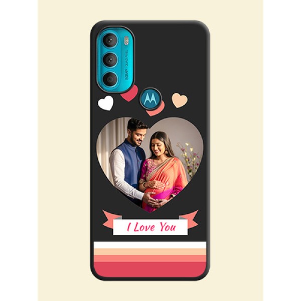 Love Shaped Photo with Colorful Stripes on Personalised Space Black Soft Matte Cases - Moto G71 5G