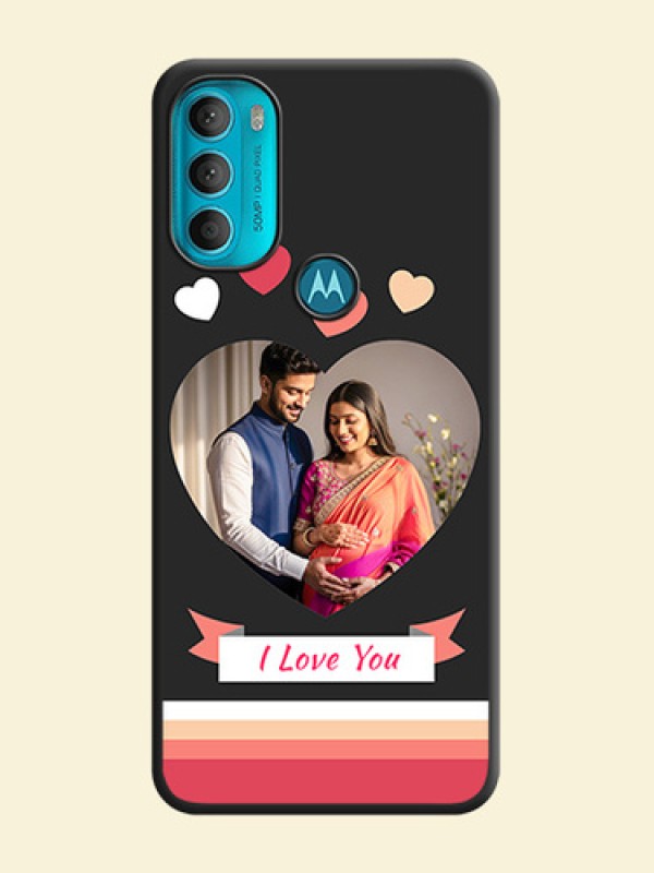 Love Shaped Photo with Colorful Stripes on Personalised Space Black Soft Matte Cases - Moto G71 5G