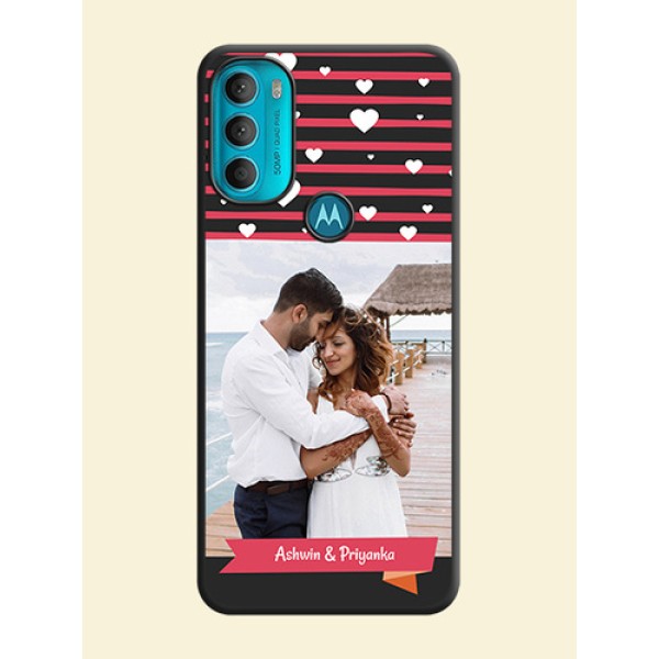 White Color Love Symbols with Pink Lines Pattern on Space Black Custom Soft Matte Phone Cases - Moto G71 5G White Color Love Symbols with Pink Lines Pattern on Space Black Custom Soft Matte Phone Cases - Moto G71 5G