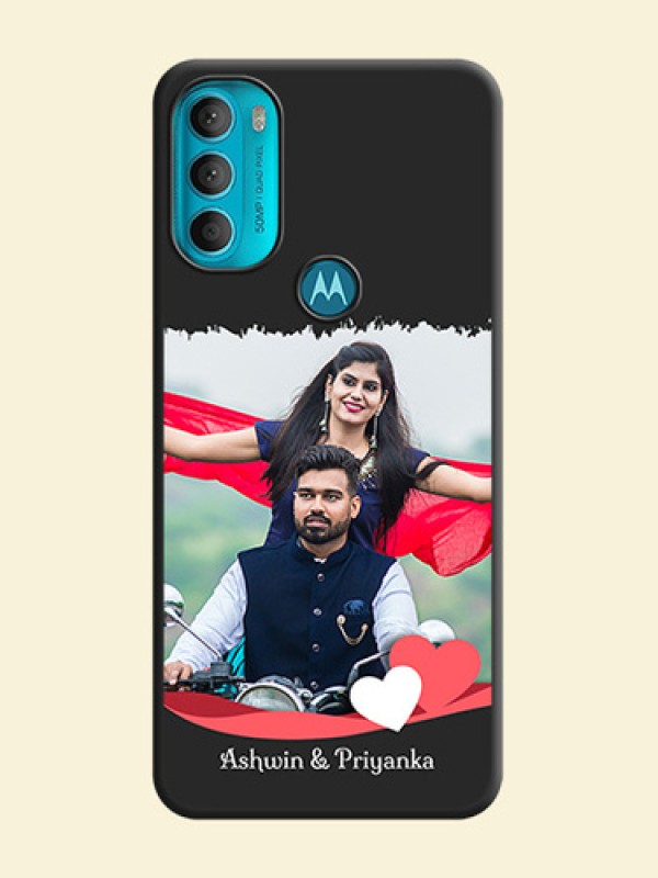 Pin Color Love Shaped Ribbon Design with Text on Space Black Custom Soft Matte Phone Back Cover - Moto G71 5G