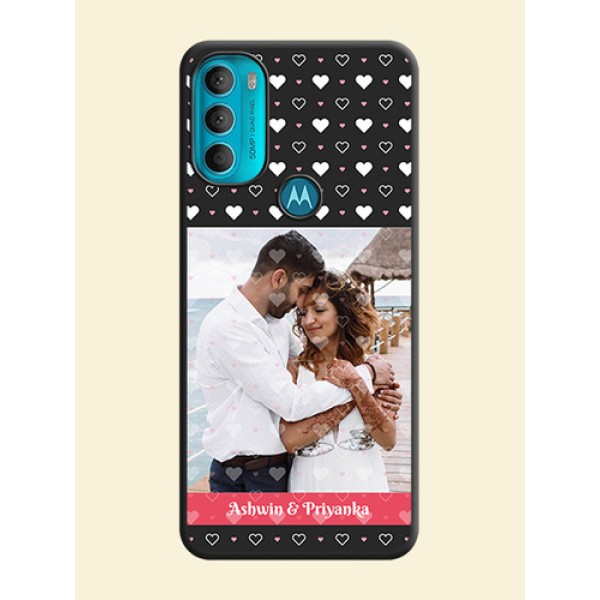 White Color Love Symbols with Text Design on Photo on Space Black Soft Matte Phone Cover - Moto G71 5G White Color Love Symbols with Text Design on Photo on Space Black Soft Matte Phone Cover - Moto G71 5G