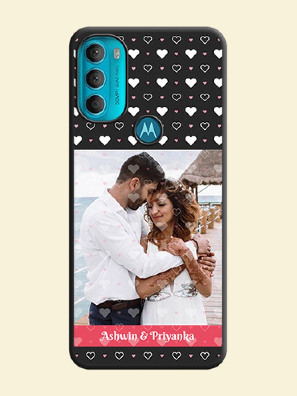 White Color Love Symbols with Text Design on Photo on Space Black Soft Matte Phone Cover - Moto G71 5G