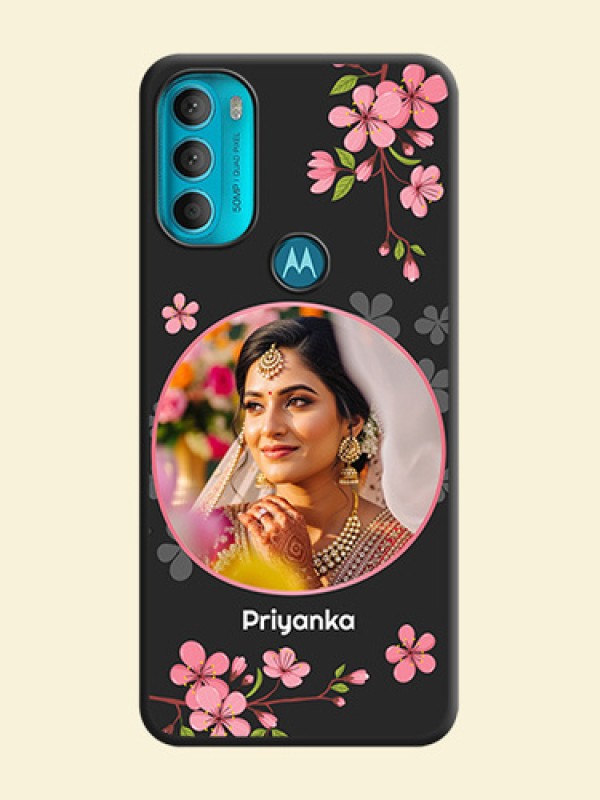 Round Image with Pink Color Floral Design on Photo on Space Black Soft Matte Back Cover - Moto G71 5G