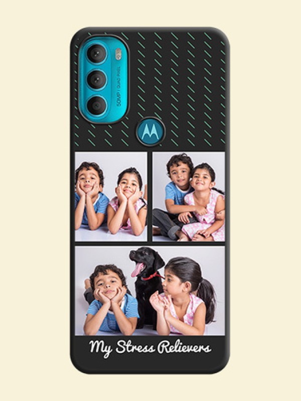 Cross Dotted Pattern with 2 Image Holder  on Personalised Space Black Soft Matte Cases - Moto G71 5G