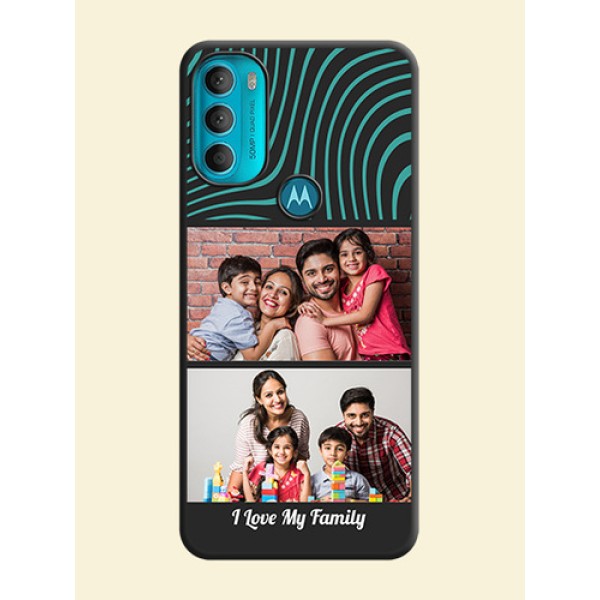 Wave Pattern with 2 Image Holder on Space Black Personalized Soft Matte Phone Covers - Moto G71 5G Wave Pattern with 2 Image Holder on Space Black Personalized Soft Matte Phone Covers - Moto G71 5G