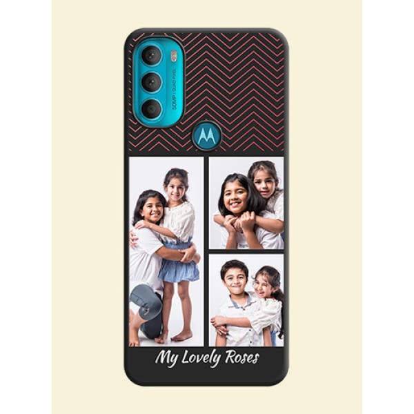 Wave Pattern with 3 Image Holder on Space Black Custom Soft Matte Back Cover - Moto G71 5G Wave Pattern with 3 Image Holder on Space Black Custom Soft Matte Back Cover - Moto G71 5G