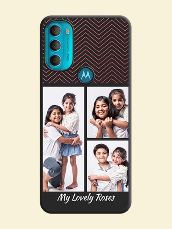 Wave Pattern with 3 Image Holder on Space Black Custom Soft Matte Back Cover - Moto G71 5G