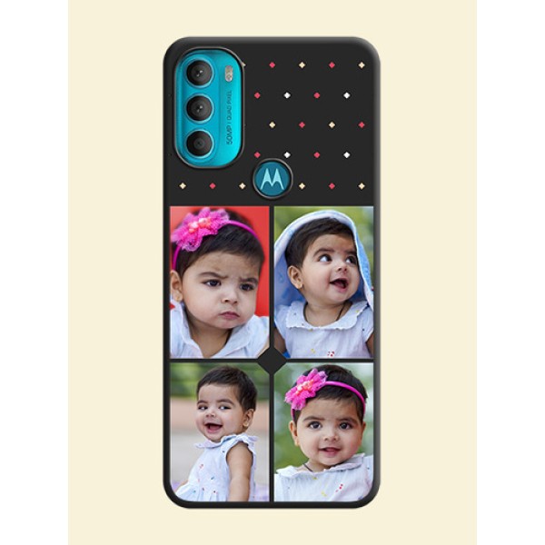 Multicolor Dotted Pattern with 4 Image Holder on Space Black Custom Soft Matte Phone Cases - Moto G71 5G Multicolor Dotted Pattern with 4 Image Holder on Space Black Custom Soft Matte Phone Cases - Moto G71 5G