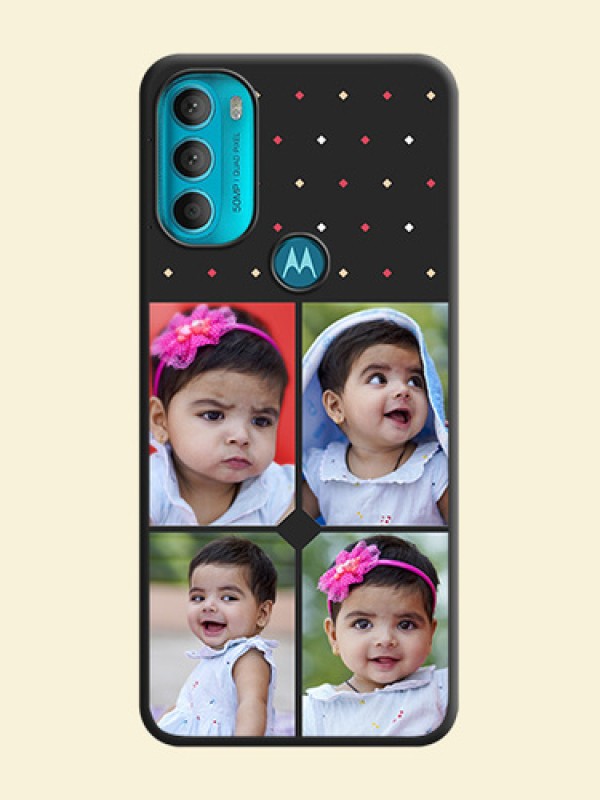 Multicolor Dotted Pattern with 4 Image Holder on Space Black Custom Soft Matte Phone Cases - Moto G71 5G