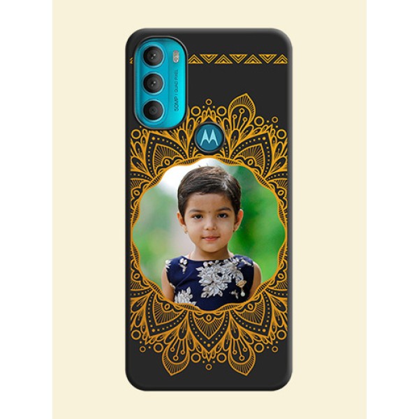 Round Image with Floral Design on Photo on Space Black Soft Matte Mobile Cover - Moto G71 5G Round Image with Floral Design on Photo on Space Black Soft Matte Mobile Cover - Moto G71 5G
