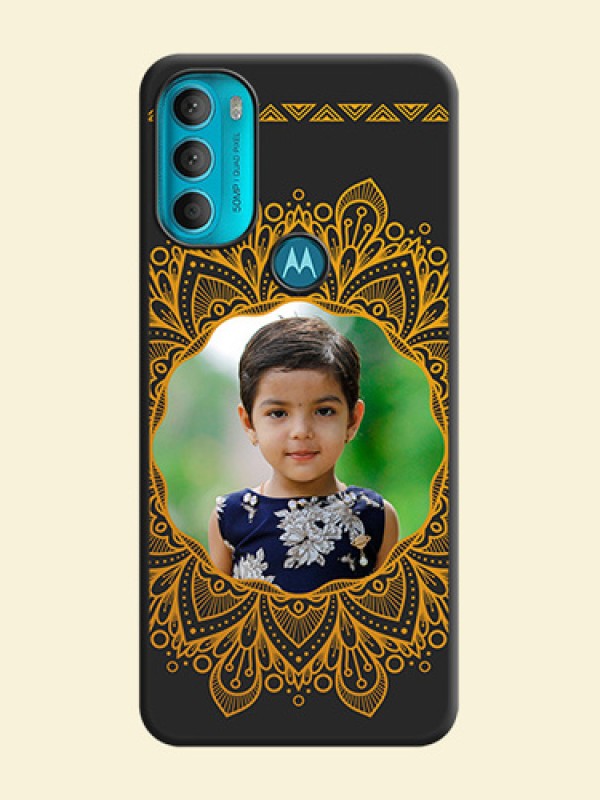 Round Image with Floral Design on Photo on Space Black Soft Matte Mobile Cover - Moto G71 5G