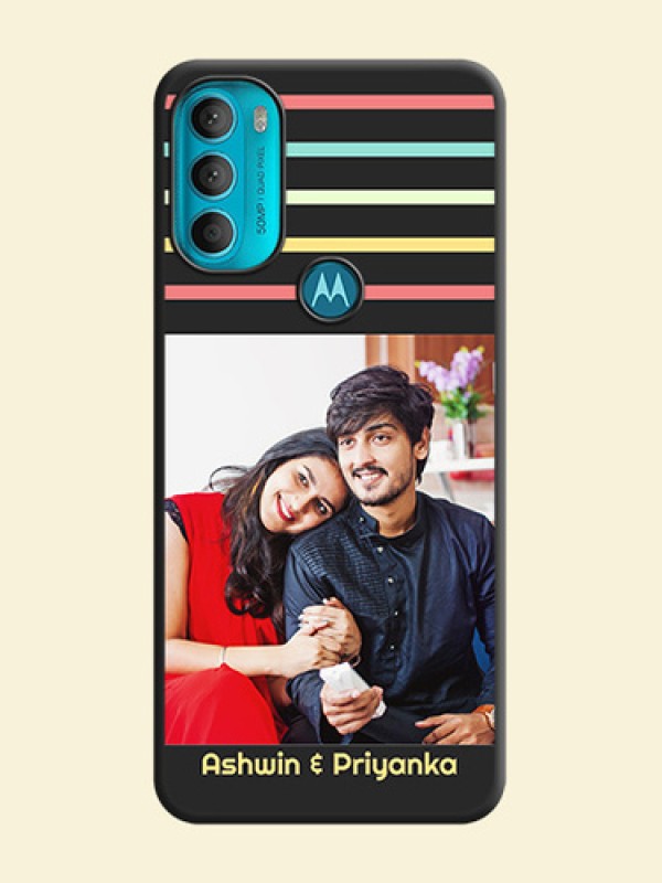 Color Stripes with Photo and Text on Photo on Space Black Soft Matte Mobile Case - Moto G71 5G