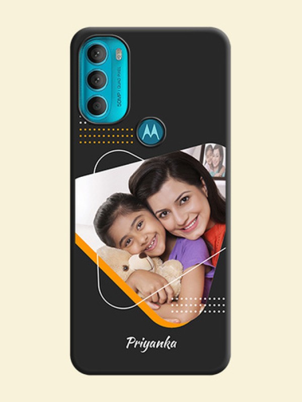 Yellow Triangle on Photo on Space Black Soft Matte Phone Cover - Moto G71 5G