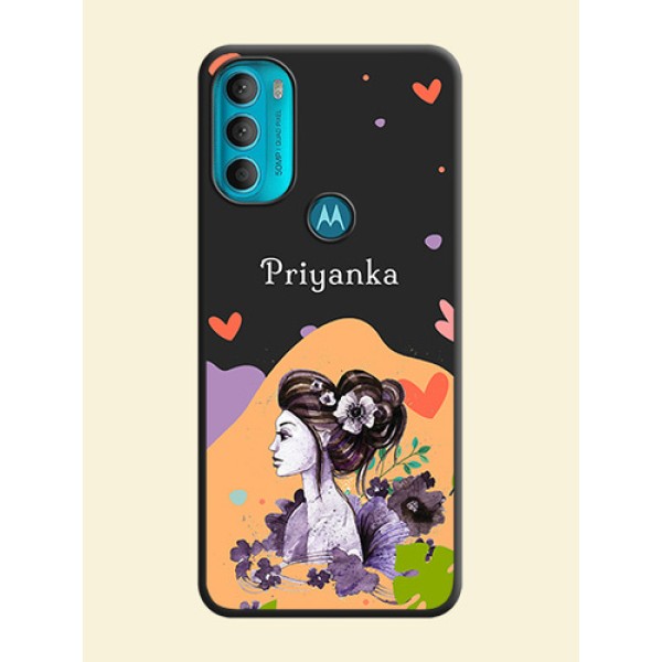 Namecase For Her With Fancy Lady Image On Space Black Personalized Soft Matte Phone Covers -Motorola Moto G71 5G Namecase For Her With Fancy Lady Image On Space Black Personalized Soft Matte Phone Covers -Motorola Moto G71 5G