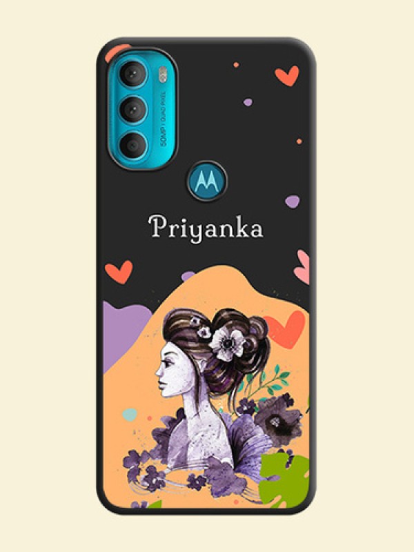 Namecase For Her With Fancy Lady Image On Space Black Personalized Soft Matte Phone Covers -Motorola Moto G71 5G