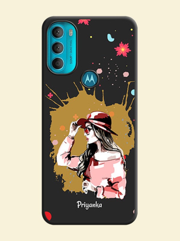 Mordern Lady With Color Splash Background With Custom Text On Space Black Personalized Soft Matte Phone Covers -Motorola Moto G71 5G